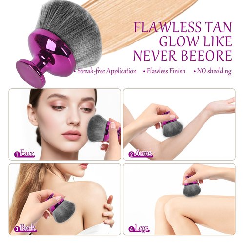 KEYMEIBC Large Kabuki Body Brush, Self-Tanning Applicator, Suitable for Mixed Bronzing Sun Protection Body Cream, Dry and Wet Multi-Use, 90mm Big Brush Head, (Purple)