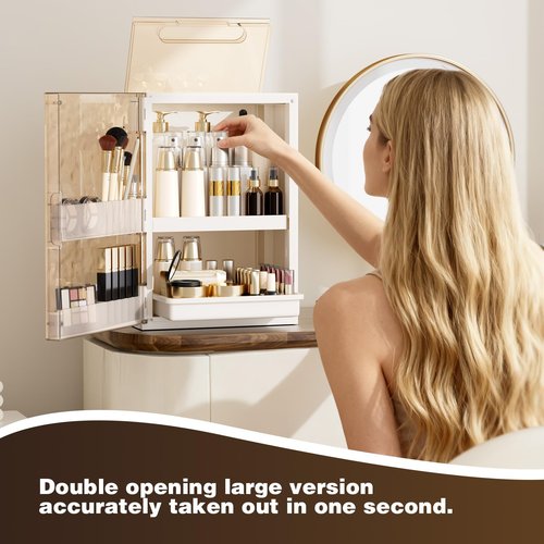 AERCIINC Makeup Organizer with Drawers,Skincare Organizer for Vanity,Large Cosmetic Display Case with Handle,Storage Organizers with Cover and Makeup Brush Holder for Dresser, Bathroom Countertop