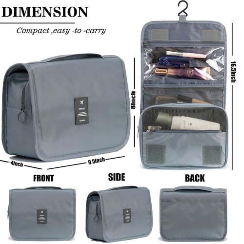 L&FY Hanging Travel Toiletry Bag Women's Cosmetic Organizer Makeup Pouch Men's Dopp Kits With Handle (Grey For Man)