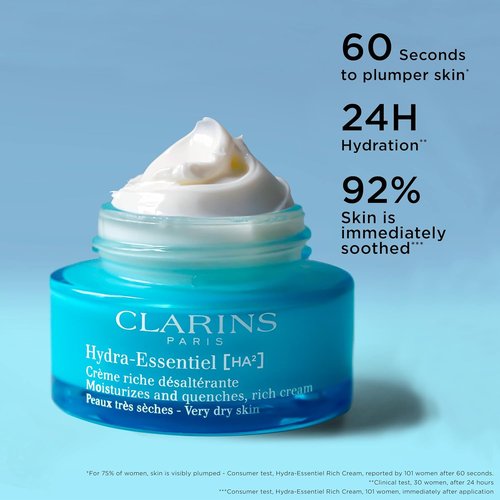 Clarins Hydra-Essentiel Rich Cream - Intensely Hydrating Moisturizer for Very Dry Skin | 1.7 Ounces