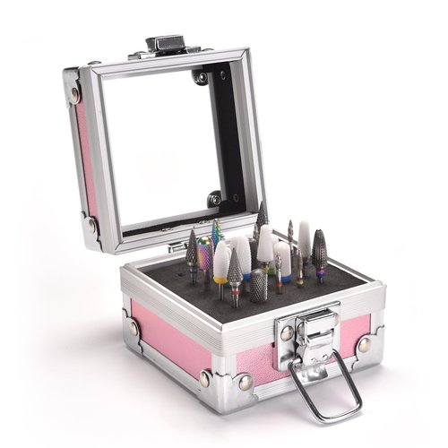 siyuwuro Nail Drill Bits Box Container 25 Hole Professional Nail Sander Storage Box Nail Art Tools Storage Container Nail Art Tools for Drill Bits Display Organizer, Pink