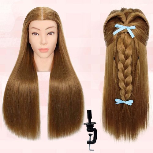 MQHIHI Mannequin Head Human Hair, 80% Real Hair Cosmetology Manikin Head for Practice Braiding Hairstyling Cutting with Free Clamp Holder and Tools (Light Brown)