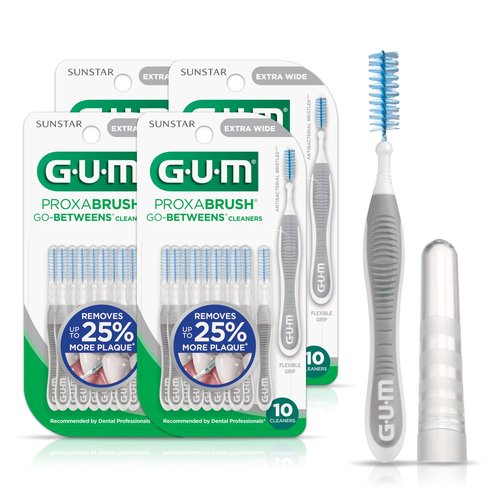GUM Proxabrush Go-Betweens - Extra Wide - Interdental Brushes - Soft Bristled Dental Picks for Plaque Removal Health - Safe for Braces & Dental Devices, 10 Count(Pack of 4)
