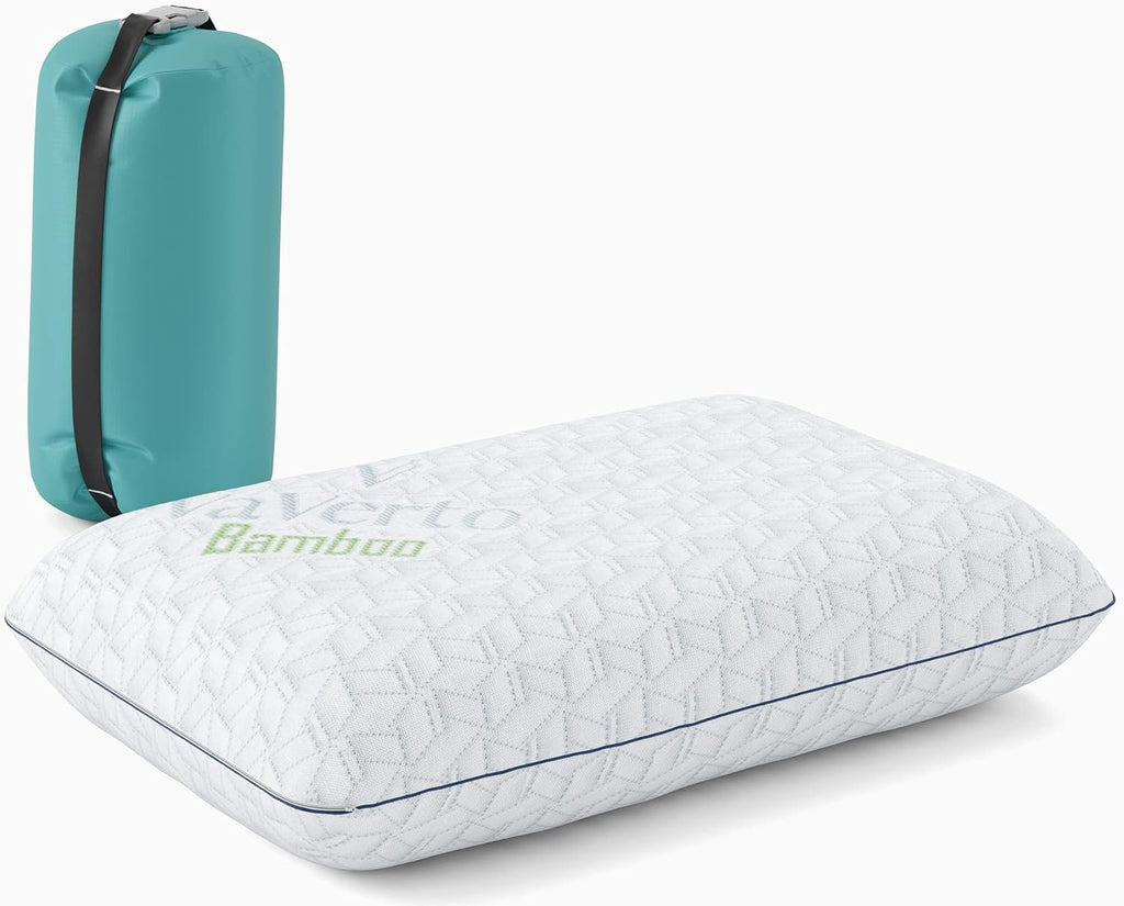 Vaverto Small Memory Foam Camping Pillow - Compressible, Medium Firm, Breathable Cover, Machine Washable