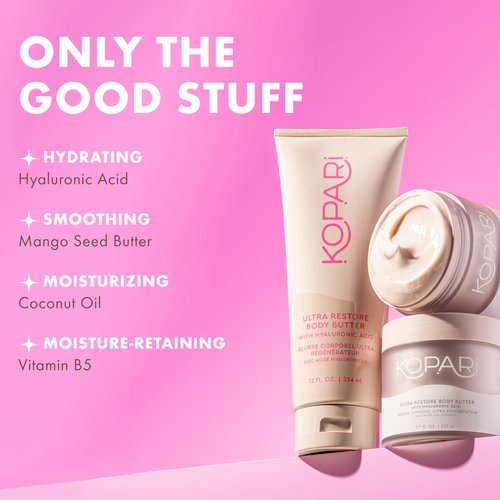 Kopari Jumbo Ultra Restore Body Butter, Whipped Lightweight Formula, Hyaluronic Acid & Mango Seed Butter, Deep & Long-Lasting Moisture, Coconut 12 oz