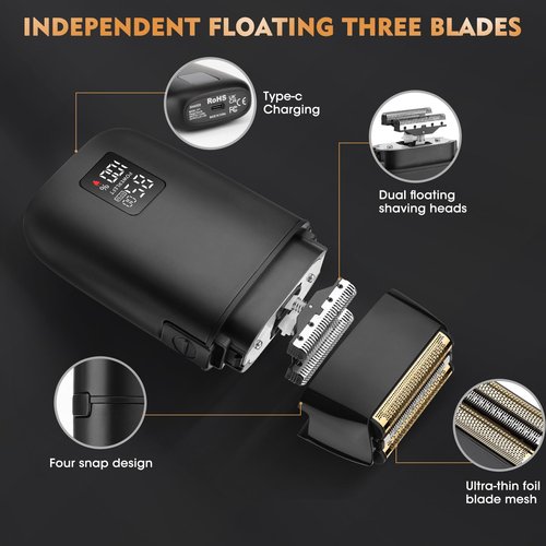 QREEYX Professional Hair Clipper for Men, 3 in 1 Hair Clipper Beard Trimmer and Electric Foil Shaver Set with LED Display, Cordless Grooming Kit for Home, Travel, Barber, Ideal Gift for Him