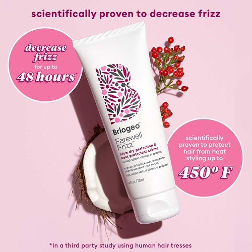 Briogeo Farewell Frizz Styling Cream - Heat Protectant & Frizz Control | Silicone-Free, Vegan, 450°F Protection