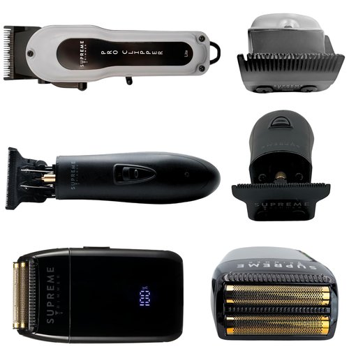 Supreme Trimmer 3-in-1 Barber Bundle | Pro Clipper Lite, DLC T-Shaper Trimmer, Crunch Lite Foil Shaver | Professional Beard Trimmer/Clipper Kit | Value Bundle 1