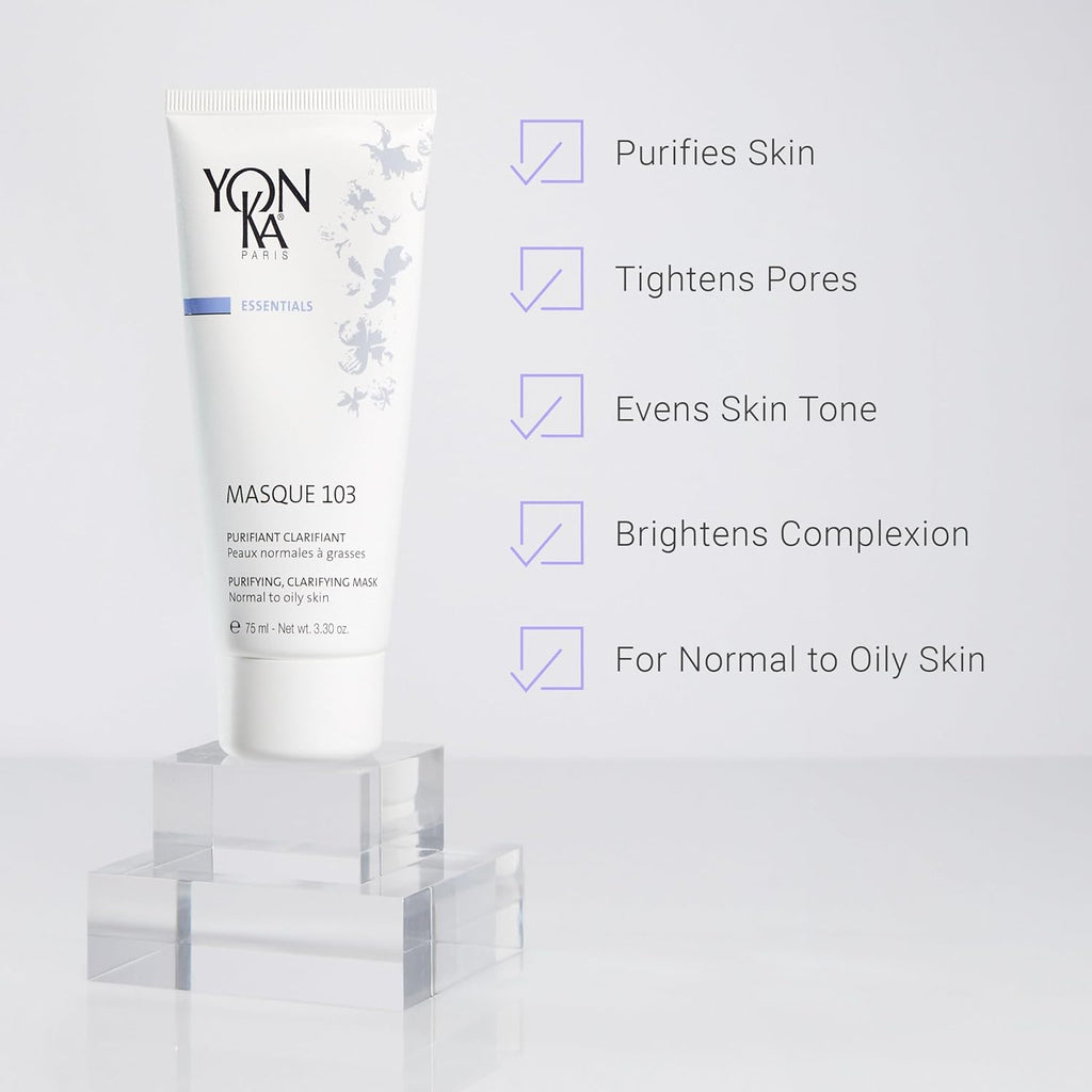Yon-Ka Gel Nettoyant Facial Cleanser & Masque 103 Set - Gentle Foaming Face Wash & Detoxifying Clay Mask for Oily Skin | 6.76 fl oz & 3.30 oz