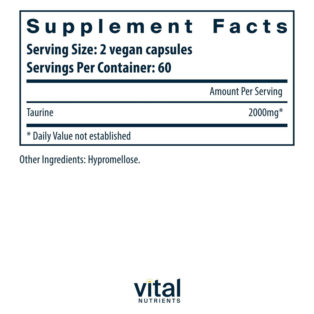 Vital Nutrients Taurine 1000mg - Vegan Amino Acid Detox Supplement - Taurine Supplement to Support Heart, Nerve, and Liver Health* - Gluten, Dairy, Soy Free - Non-GMO - 120 Capsules