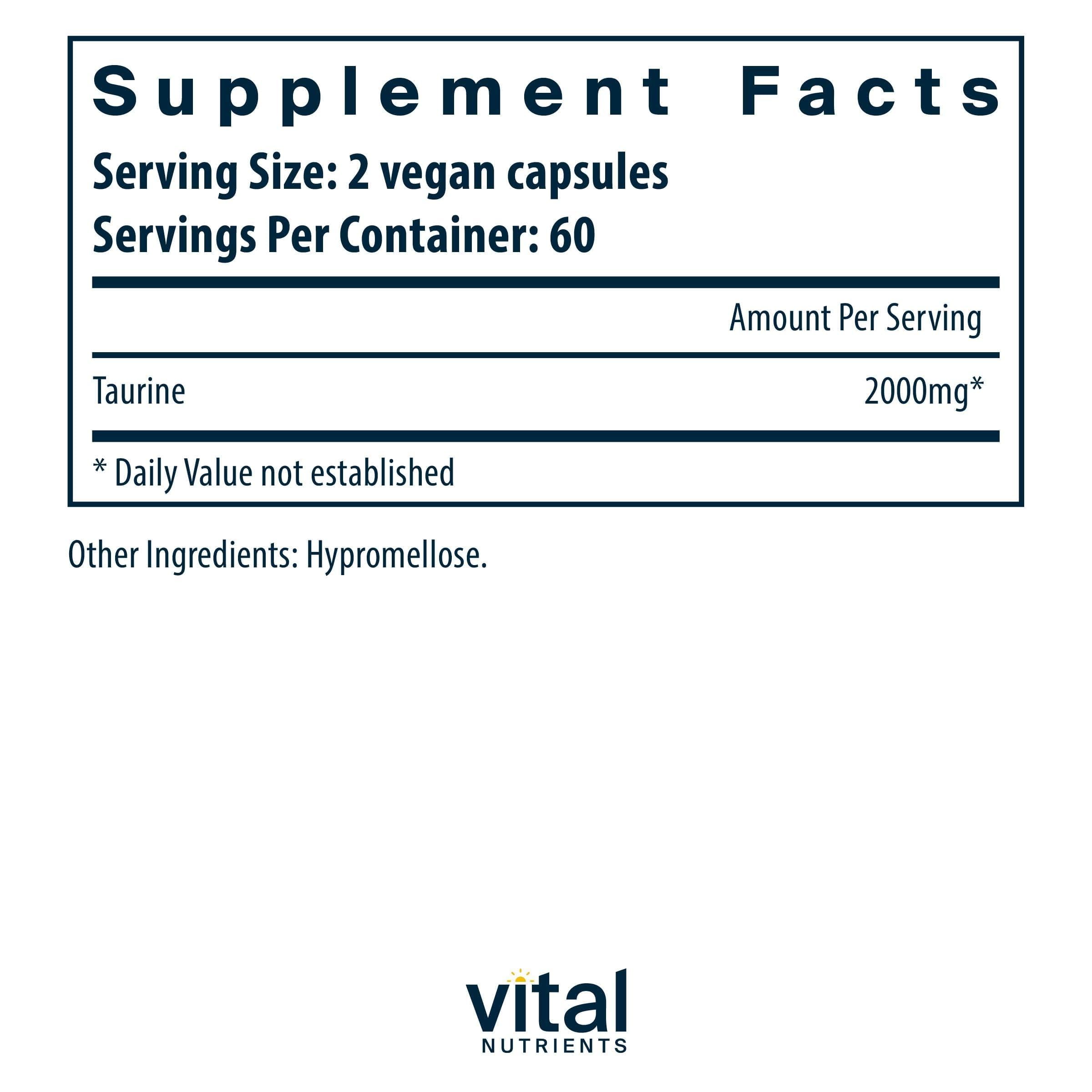 Vital Nutrients Taurine 1000mg - Vegan Amino Acid Detox Supplement - Taurine Supplement to Support Heart, Nerve, and Liver Health* - Gluten, Dairy, Soy Free - Non-GMO - 120 Capsules