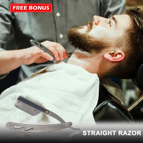 Mens Shaving Kit, Include Straight Razor, Sandalwood Shaving Soap & Cream, After Shave Balm, Pre-Shave Oil, Brush & Bowl – Christmas Gifts for Men Him Secret Santa Gift Set Stocking Stuffers
