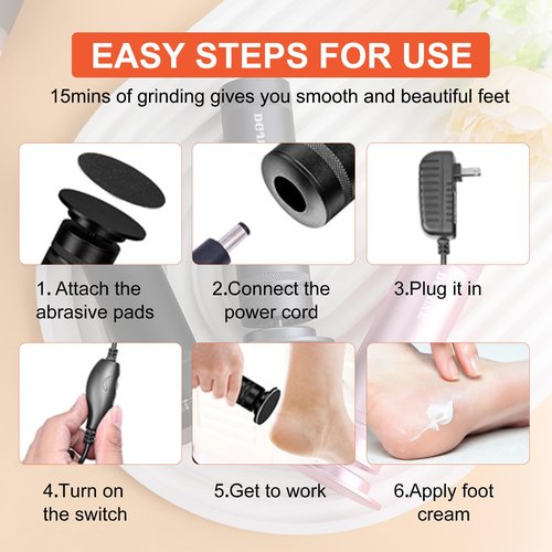 DGJUZE PowerPro Electric Foot Callus Remover,36W Professional 1200rpm Heavy Duty Metal Grinder for Dead Skin Automatic Foot Sander with 60pcs Sandpaper Pads for Home Use Pedicure Kit(Black)