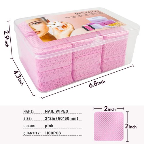 Bcowos Pink Lint Free Nail Wipes with Storage Case- 1080PCS Super Absorbent Nail Polish Remover Pads- Disposable Lint Free Wipes for Nail Polish Removal, lash Extensions Application, Nail Care