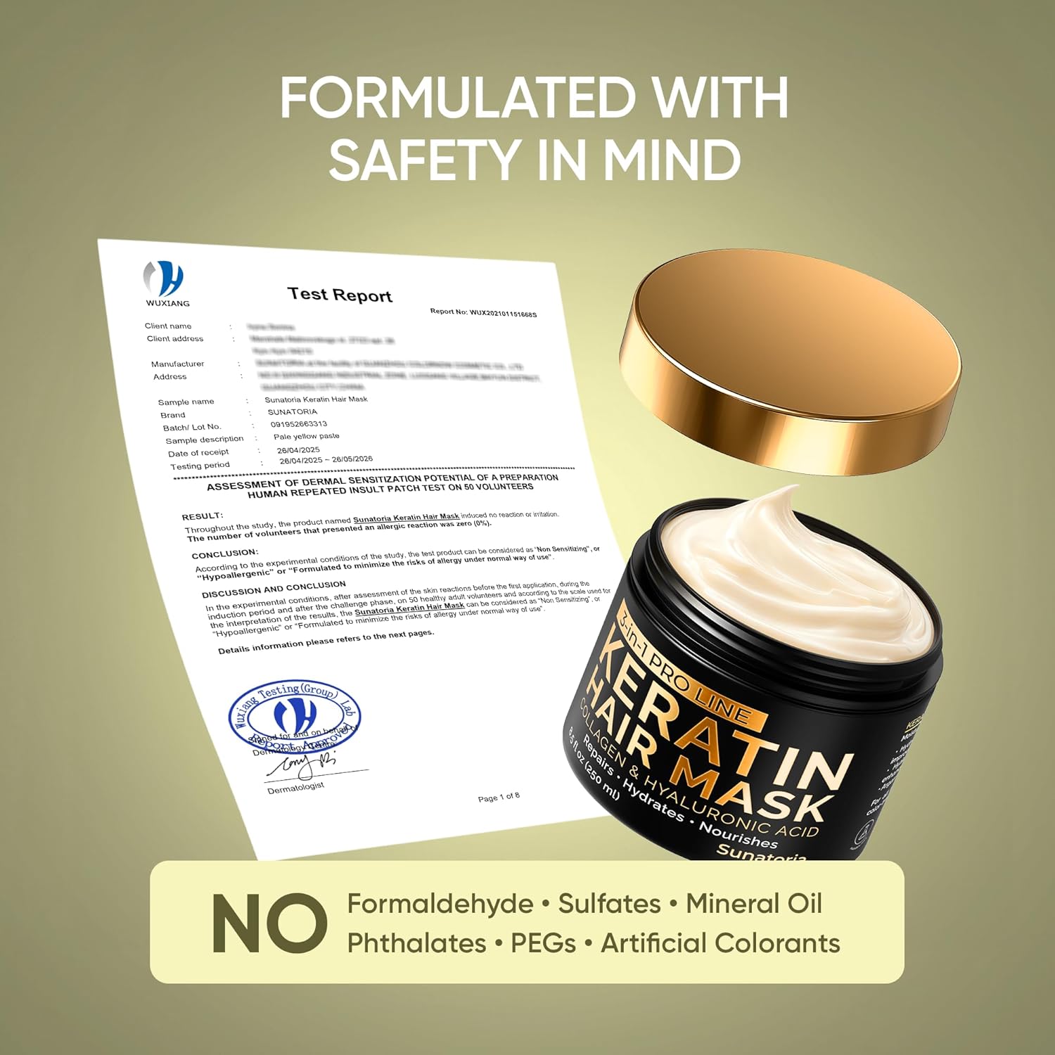 SUNATORIA Keratin Hair Mask - Deep Repair for Dry, Damaged Hair | Hydrolyzed Keratin, Argan Oil, 8.5 fl oz