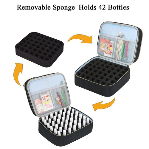 LYFFXYH Double-Layer Nail Polish Organizer-Holds 42 Bottles, Nail Polish Storage with Handle, Nail Bag Organizer Case for Professional Manicure Kit & Travel (Black, 42 Bottles-Small)