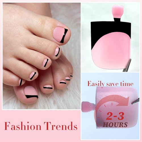 150pc French Tips Press on Toenails Women Toe Nail Press ons, Black French Tip Toe Press on Nails Fake Toenails Square Fake Toes Nail Tips Glue on Toenail Stick Acrylic Toes Nails Kit with Glue Tab