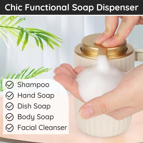 Segbeauty Foam Soap Dispenser Refillable, 10.8oz Ceramic Foaming Hand Wash Dispenser, 320ml Empty Bathroom Shower Shampoo Body Wash Dispensing Bottle, Press Dish Soap Foaming Pump Bottle for Kitchen