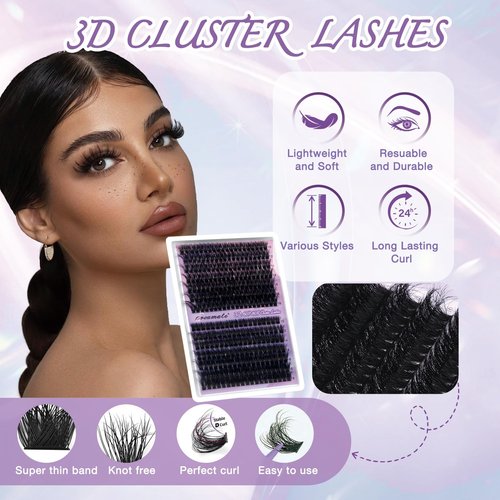 proamate Cluster Lashes Individual Cluster Eyelashes D Curl Mix 10-18mm (60D+80D) Eyelashes Cluster Volume & Dramatic Russian Individual Eye Lashes for Beginners (60D+80D Lash kit with Remover)
