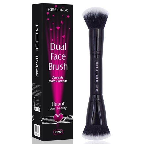Keshima Dual-Ended Blush, Bronzer & Contour Makeup Brush - Dense Liquid End & Fluffy Powder End, Multi-Purpose Blending and Buffing for an Airbrush Finish, Works with Liquid, Cream & Powder, Black