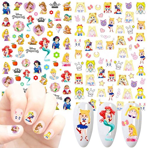 Cartoon Nail Art Stickers Cute Cartoon Nail Decals 3D Self-Adhesive Nail Art Supplies Designer Nail Stickers for Women Acrylic Nails Decoration Accessories 7 Sheets