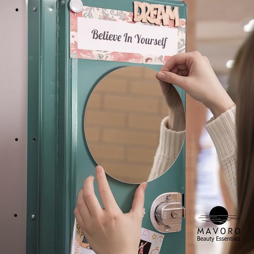 Mavoro 7" Magnetic Locker Mirror Round | Acrylic - Unbreakable | Sleek Frameless | Glassless Safety Kids Mirror | Suitable for School lockers, Refrigerators, Locker Accessories, Office cabinets