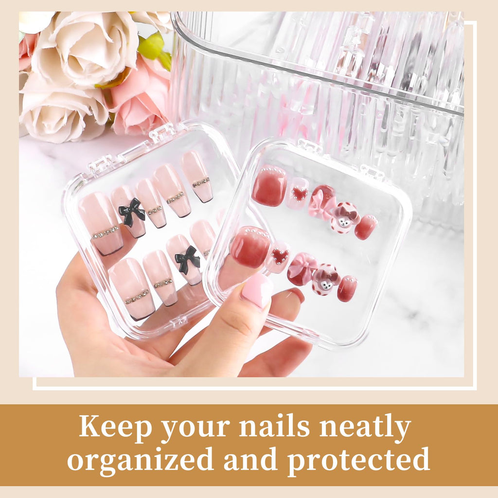 YINGJEE 15 Pcs Press On Nail Storage Box Container, Clear Press On Nail Packaging Box with 60 Pcs Adhesive Double Sided Tape, False Nail Organizer Case Nail Display Case for Nail Art Home Salon