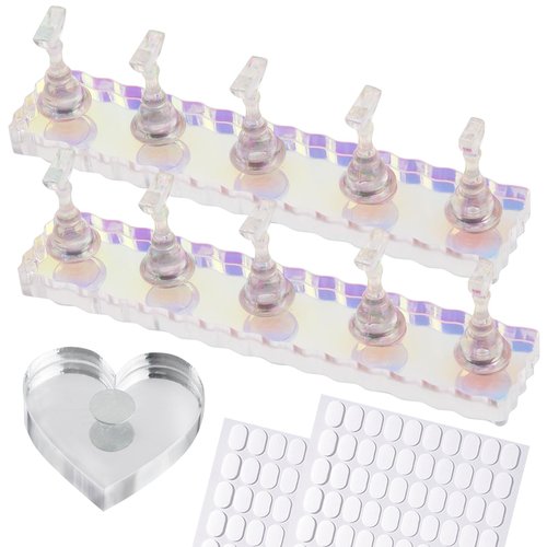 ESUOHYM Nail Stand For Press On Acrylic Strong Magnetic Nail Holder Kit For Painting Nails Tip Arts Display With 200PCS Double-Sided Tape And 1 Heart Shaped Acrylic Magnetic Presson Stand Aurora