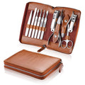 Makartt Manicure Kit: Professional Nail Care Clippers Set - 11 pcs Stainless Steel Tavel Women Men Fingernail Grooming Tool with Portable Brown Leather Case