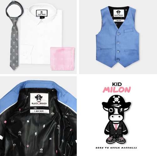 Black n Bianco Boys Slim Fit Suit Rosefia Style Five Piece Set Sophia Mid Blue 8
