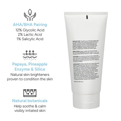 Rachel Moayer Luxe Porefection Daily Scrub - Triple Action Exfoliating Facial Cleanser with 12% Glycolic Acid & Fruit Enzymes | 6 oz for Smooth, Radiant Skin