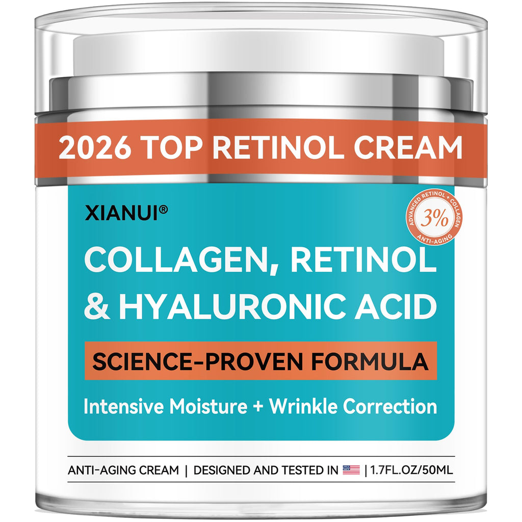 XIANUI Retinol Face Cream with Collagen & Hyaluronic Acid - Anti Aging & Firming Face Moisturizer for Women & Men - Wrinkle Reduction Night & Day Cream, 1.7 Fl Oz