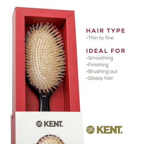 Kent CSGM Classic Shine Medium Oval Cushion Straightening Brush - Soft White Boar Bristle for Fine Hair