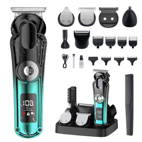 KOMINGDON 20 Piece Hair Clipper Beard Trimmer for Men, All-in-One Men's Grooming Kit for Nose,Ear,Body,Mustache, Cordless Electric Shaver Razor with IPX6 Waterproof,120-Min Runtime,LED Display
