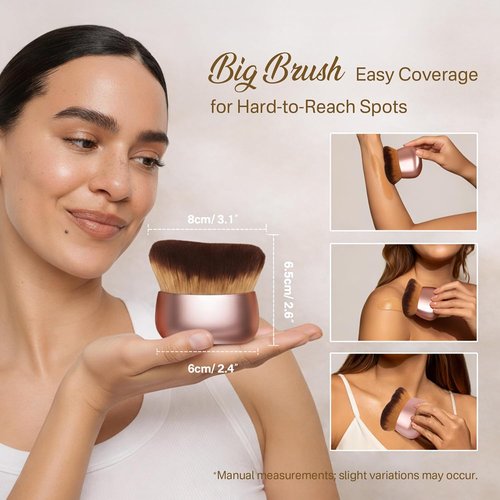 Skiennix Kabuki Self Tanner Brush - Large Vegan Body Makeup Brush for Even Coverage | Soft Pink
