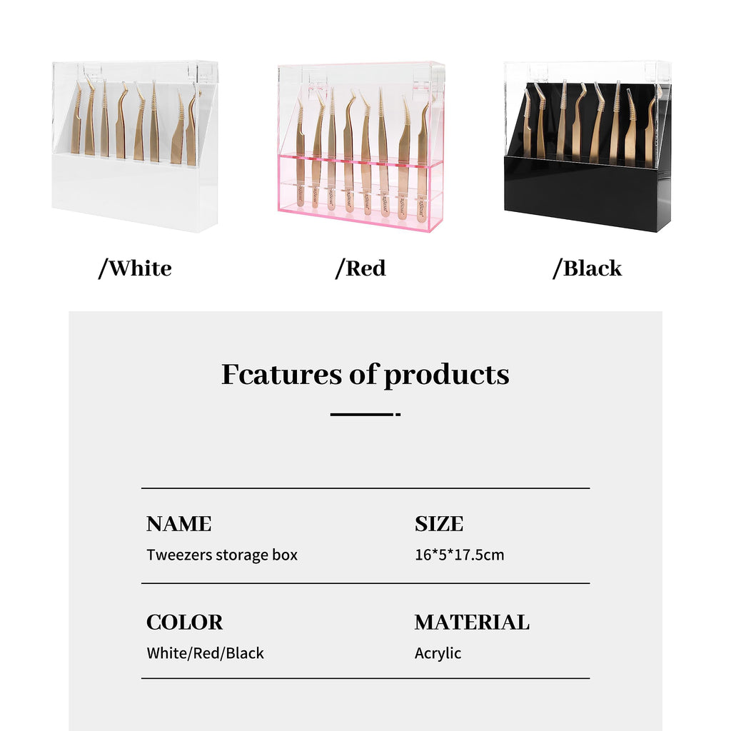 XIUSUZAKI Tweezers Storage Box 8 Holes Holder Lash Tweezers Storage for Eyelash Extensions Eyelash Professional(Black,Only the Box)