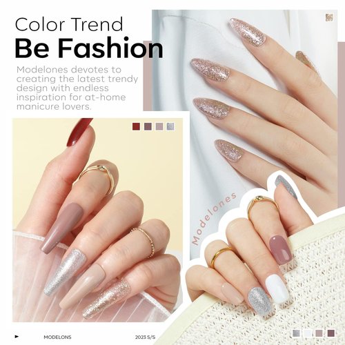 modelones Gel Nail Polish Set 6 Colors Fall Winter White Nude Brown Gel Polish Maroon Burgundy Red Champagne Gold Silver Tan Nail Art Design Kit Basic Soak Off Manicure Salon DIY Gift for Women Girls