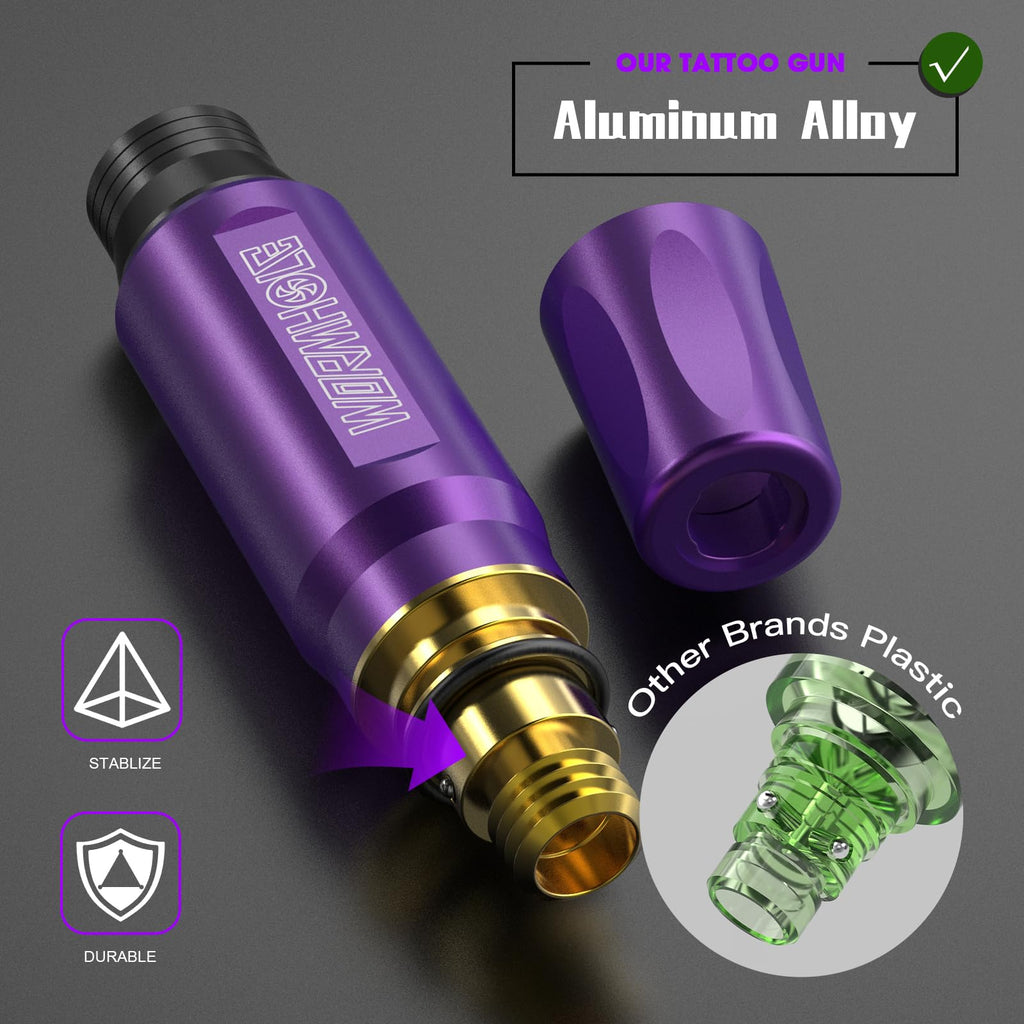 Wormhole Wireless Tattoo Machine Kit, Tattoo Gun with 1,050 mAh Capacity Power Supply- Tattoo Pen Kit WTK176(Purple+Black)