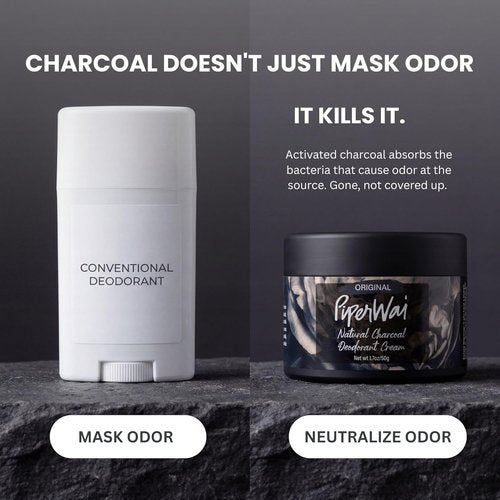 PiperWai Natural Deodorant Cream - Aluminum-Free, Activated Charcoal & Magnesium | 1.7oz (50g) Scented Jar 2-Pack