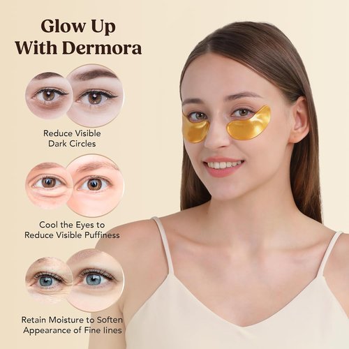 DERMORA Golden Glow Under Eye Patches - Rejuvenating Treatment for Dark Circles & Puffy Eyes | 15 Pairs