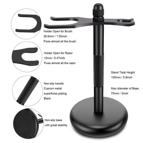 PerPro Deluxe Black Shaving Razor Stand Holder with Shaving Brush Kit,Compatible with Gillette Razor and Cartridge Razor,Safety Razor,Badger Shaving Brush