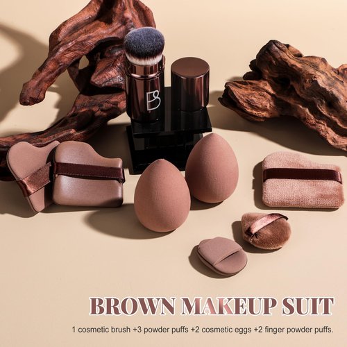 BS-MALL Kabuki Brush Makeup Sponge Set 8 Pcs with Foundation Powder Brush Powder Puff Essential Tools for Flawless Makeup Application