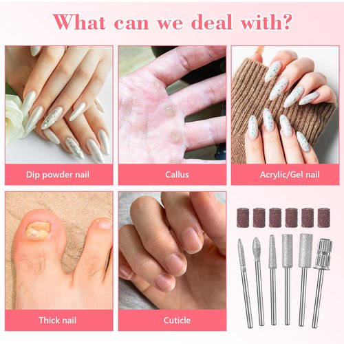 2Pack Nail Drill bits Set,Professional Nail Art Tools Set for Acrylic Art,with 6 pcs Sanding Bands for Manicure & Pedicure Crystal Nail Files,Perfect for Nail Salons & Beauty (2Pack)