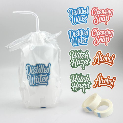 Tattoo Bottle Bags–250PCS Wash Bottle Bags for 17oz/500ml Squeeze & Spray Bottles, with 8 Bottle Stickers, 2 Paper Tapes, 100 Rubber Bands–Professional Tattoo Supplies Accessories Kit (Clear)