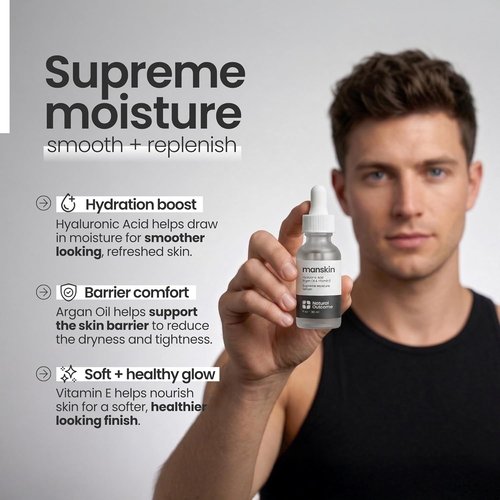 Natural Outcome Men's Supreme Moisture Serum - Anti-Aging Facial Treatment with Hyaluronic Acid & Argan Oil