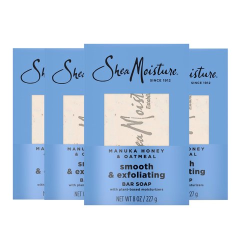 SheaMoisture Bar Soap Manuka Honey Oatmeal 4 Count Smoothing & Exfoliating Smooth and Exfoliating bar soap with 24h shea moisture nutrients for Healthy, Glowing Skin 8 oz