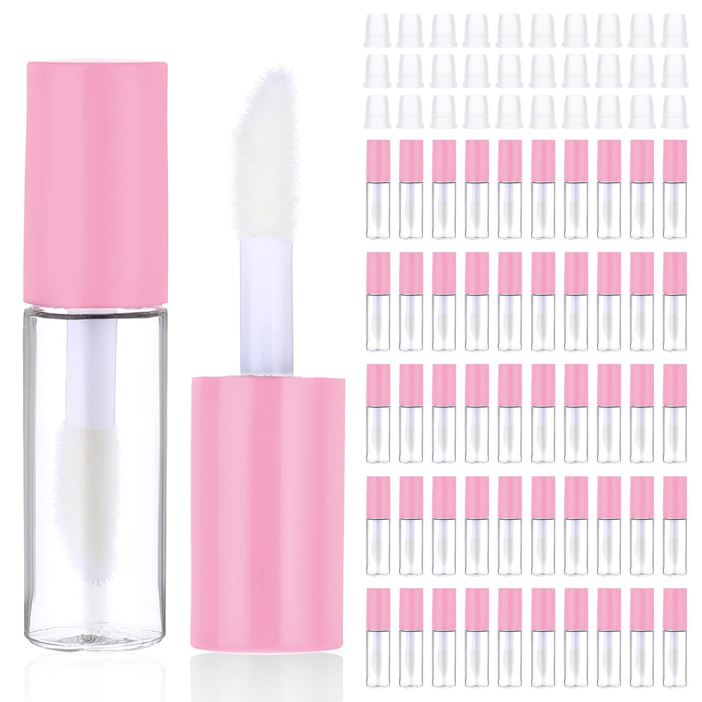 WLLHYF 100 Pcs Mini Lip Gloss Tubes, Refillable Lip Balm Bottle Transparent Empty Containers Travel Personal Cosmetic Inserts Cosmetic Tools Mini Lipstick Containers for Women DIY Makeup (Pink)