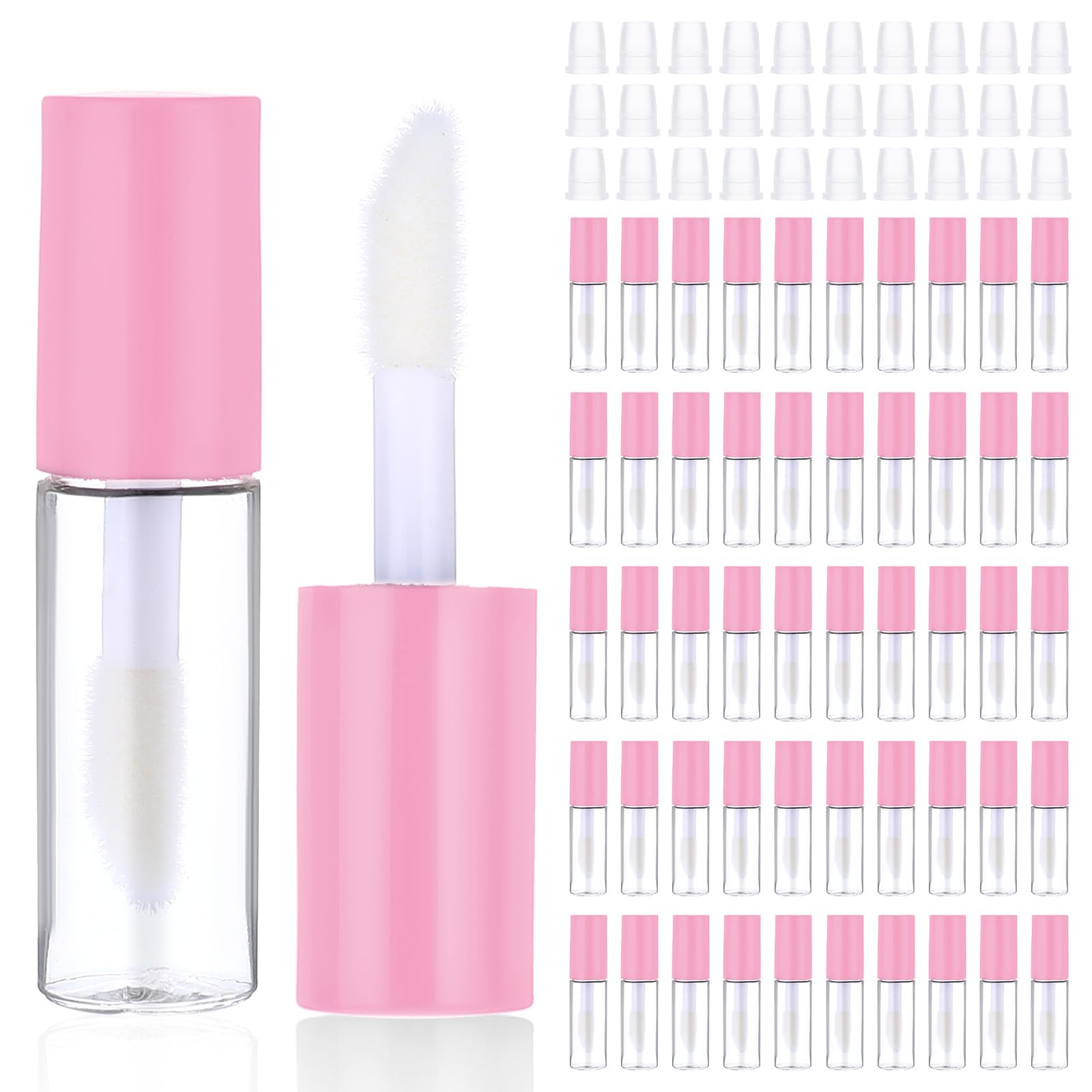 WLLHYF 100 Pcs Mini Lip Gloss Tubes, Refillable Lip Balm Bottle Transparent Empty Containers Travel Personal Cosmetic Inserts Cosmetic Tools Mini Lipstick Containers for Women DIY Makeup (Pink)
