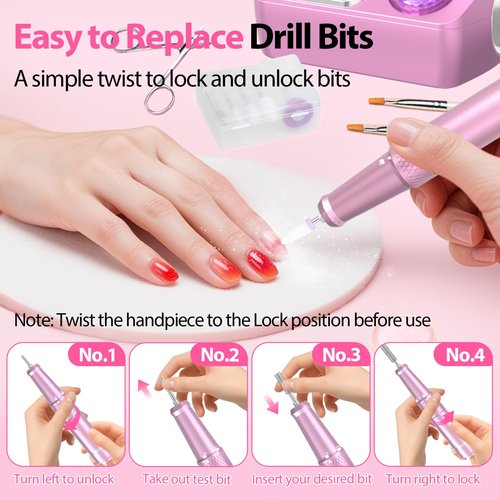 PYVOLA Professional Electric Nail Drill E-File Machine - 45,000 RPM Corded Nail Drills Kit with Low Noise & LED Display for Shaping, Removing & Polishing Acrylic Gel Nails for Salon Home