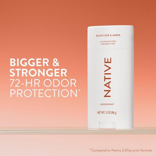 Native Deodorant - Aluminum Free Black Oak & Amber Stick | 72-Hour Odor Control, 3.1 oz for All Genders